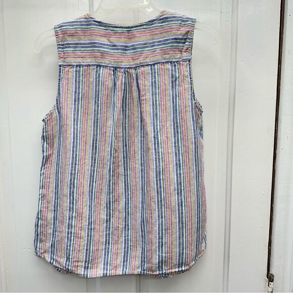 Talbots linen sleeveless v neck lightweight rainbow stripe shirt women's small - Picture 3 of 5